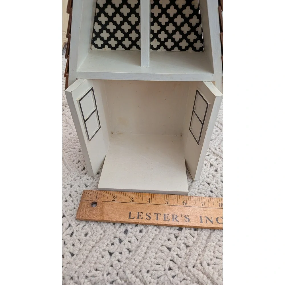 Handmade Wooden A-Frame House Shadow Box Wall Shelf Shingle Roof Cream 15in